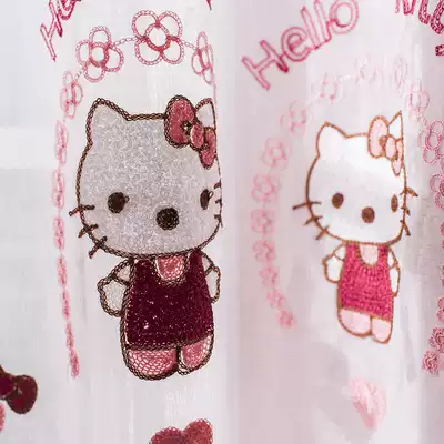 Customized Korean pink princess room warm children's bedroom floor-to-ceiling bay window cartoon cat finished embroidered curtain