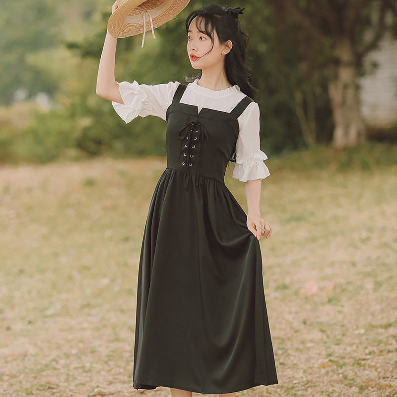 Small Backdress Summer Student Lovely Japanese Student Japanese Retro Salt Sweet Dress Set Ocean Age Reduced