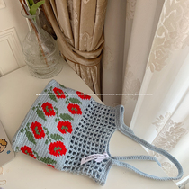 Heavy round) Original ins woven vintage rose hollow woven bag material bag DIY summer knitted bag
