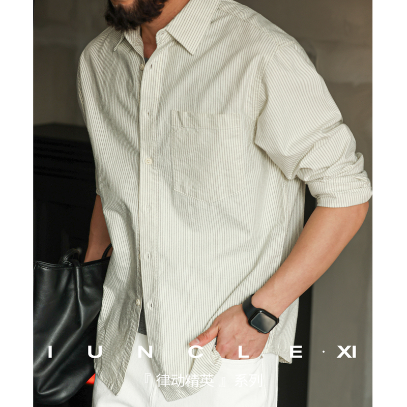 Iunclexi【Rhythm Elite Series】Oxford Striped Long-Sleeve Shirt Men's Casual Pure Cotton Shirt Autumn