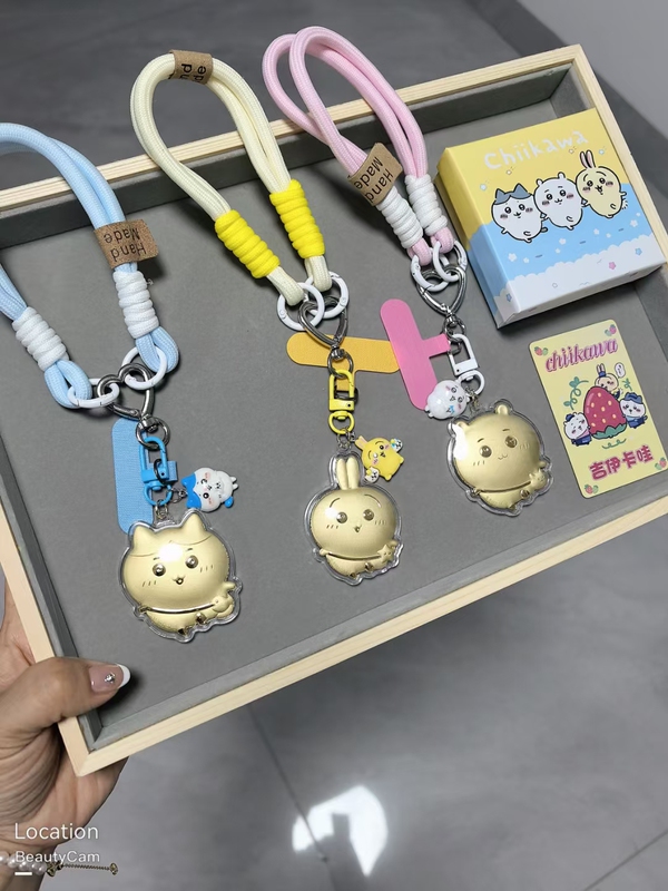 999 Pure Gold Chiikawa Usagi Cartoon Phone Chain Pendant Gold Keychain Bag Charm