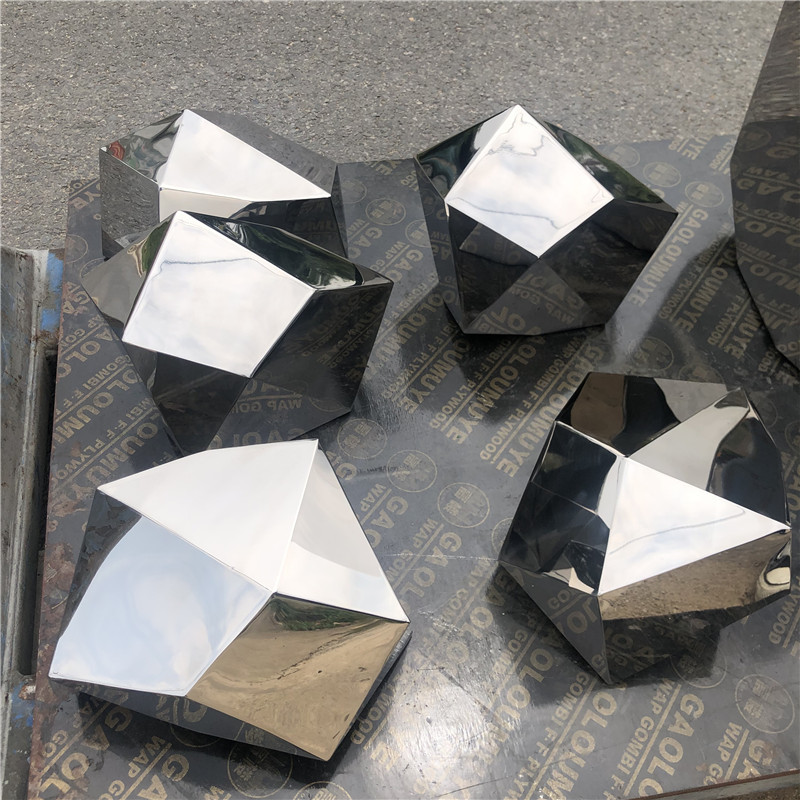 Stainless Steel Water Drop Geometric Block Stone Sculpture Large Metal Pebble Square Shape Mirror Iron Art Ornament