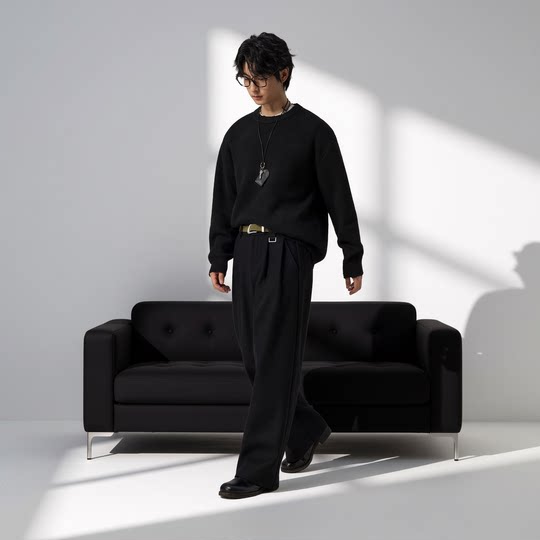 W2x autumn and winter simple double-sided woolen sweater round neck sweater men's winter bottoming thickened men's inner wear