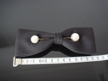 South Korea imported Clip Paris retro style black satin bow Pearl hairclip spot one