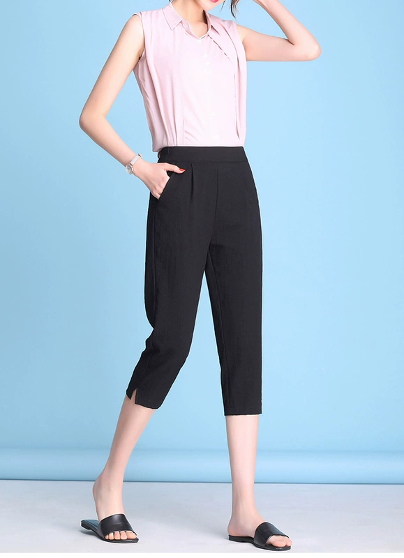 Quần cotton và vải lanh cắt quần nữ mỏng mùa hè 2019 mới mẹ trung niên hoang dã lỏng lẻo quần harem nữ - Quần Harem