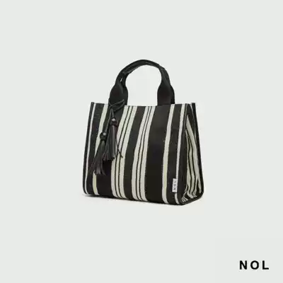 NOL original design retro striped cotton handbag large-capacity women's bag contrast color literary hand bag