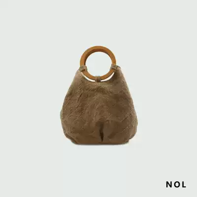 NOL original retro wooden ring hand bag cotton and linen large-capacity bag literary shopping bag handbag women's big bag