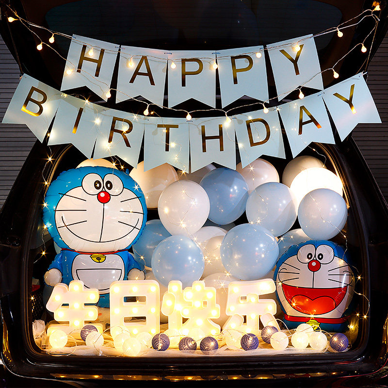 car trunk surprise happy birthday girl decoration scene children doraemon layout boy rear led