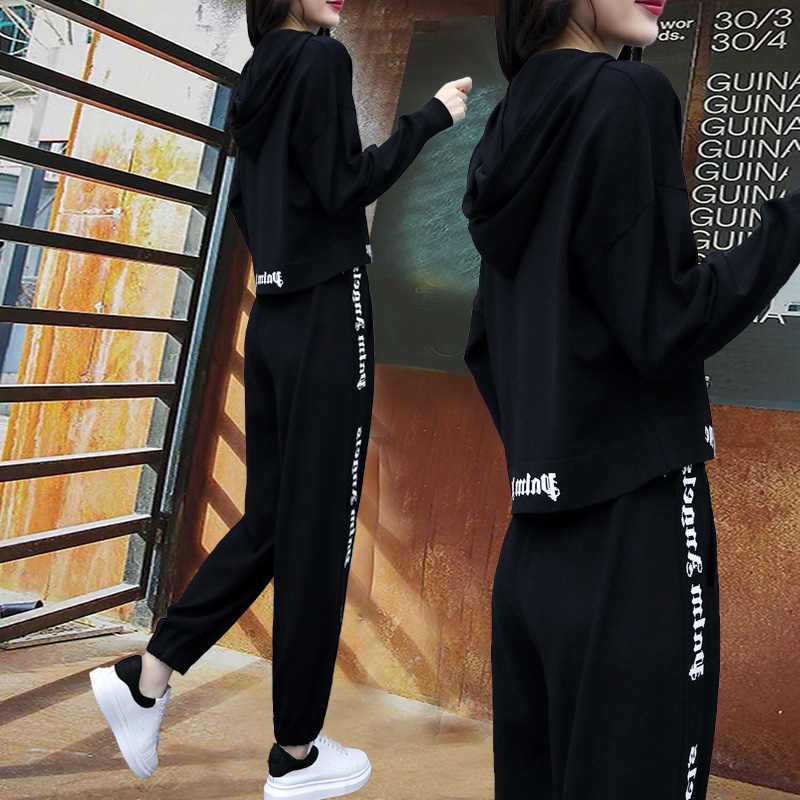 Trendy minus age high waist two sets 2022 spring small sub women dress black Slim Casual Sports Foreign Pie Suit