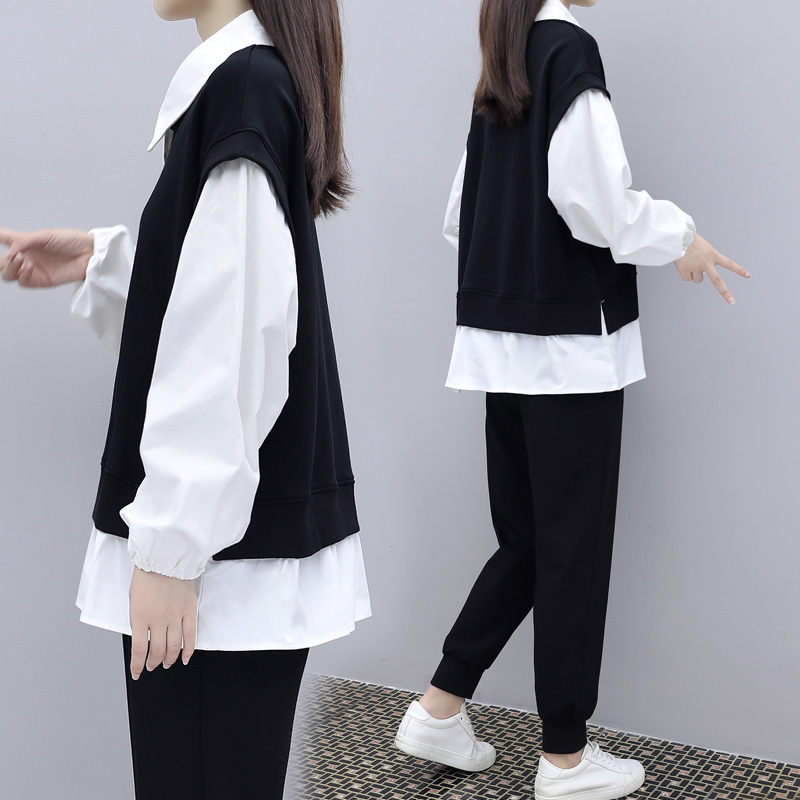 Autumn clothing age-reducing Western style casual sports suit female 2022 European fashion loose large size slimming two-piece trousers