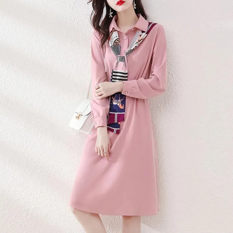 Plus Size 150kg Women's Shirt Dress 2024 Spring and Autumn New Style Waist-Cinching Slimming Mid-Length Dress