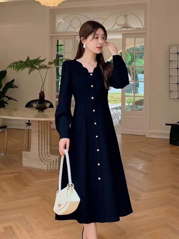 Spring, Autumn and Winter Mid-Length Dress for Women, Elegant, Tummy-Covering, Age-Reducing, Plus-Size, for Chubby Girls, Women's Clothing 150kg Dress