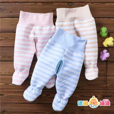 Baby sanitary pants warm pants open file cotton belly pants high waist pants baby newborn bag feet crotch pants autumn wear