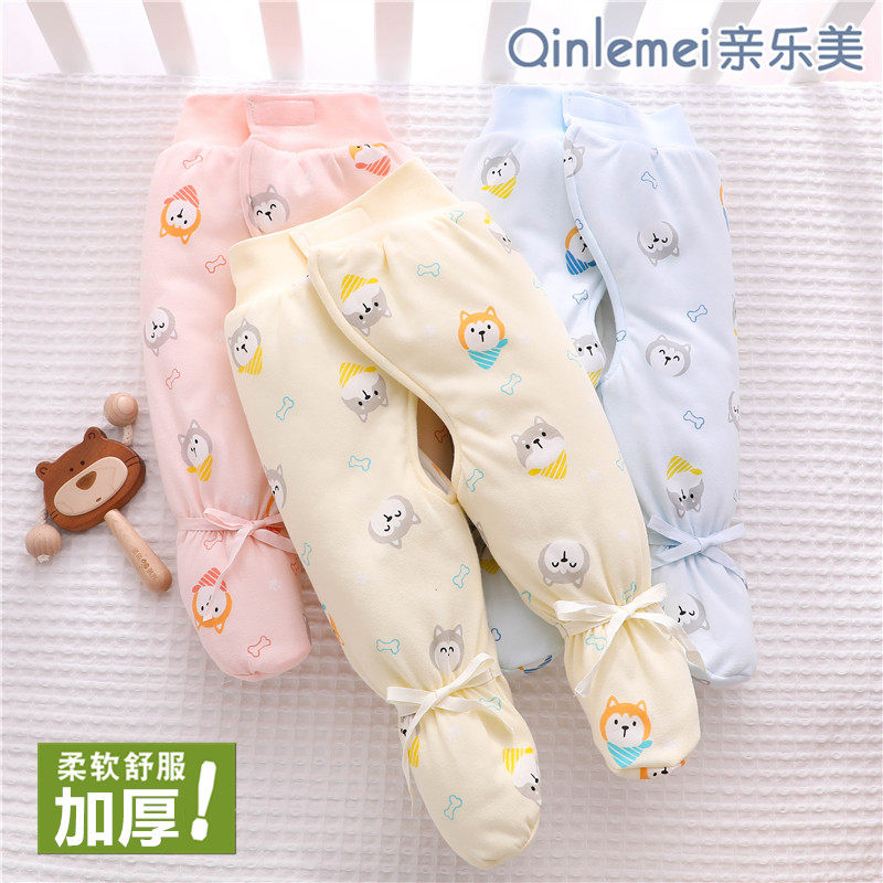 Newborn Baby Warm Wrap Feet Pants Autumn Winter Clips Cotton Baby Thickened Magic Sticker With Feet Guard Outside Wearing Cotton Pants