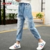 Quần jean nữ mùa xuân 2020 phiên bản mới của Hàn Quốc cho mùa xuân và mùa thu trẻ em phong cách quần lửng denim dài - Quần jean