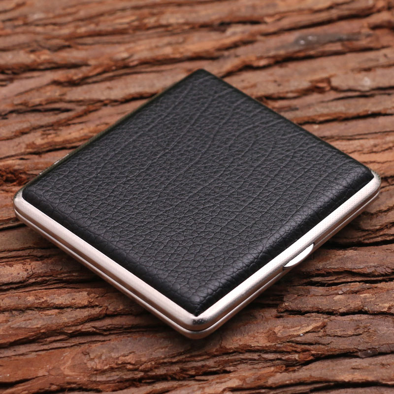 KUBOY COOK 20 Cigarette Box Men's creative flip metal leather cigarette box portable anti - press smoke clamp with you