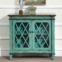 White Living Room Dining Side Cabinet Narrow Log Ultra-thin Small Side Cabinet Mediterranean Blue Glass Containing Cabinet Shoes Cabinet Locker
