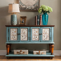 Blue Color Painted Dining Side Table Red Wood Color American Genguan Table Mediterranean Blue Sculpture Flower Genguan Terrace Retro White Leaning Against Wall Table