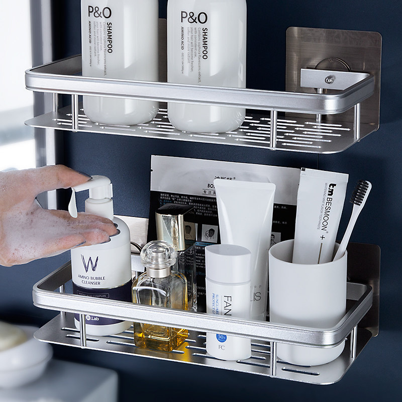 Thickened Space Aluminum Bathroom Shelving Makeup Room Wall-Free double body Bath Lotion Shelf Kitchen containing deity