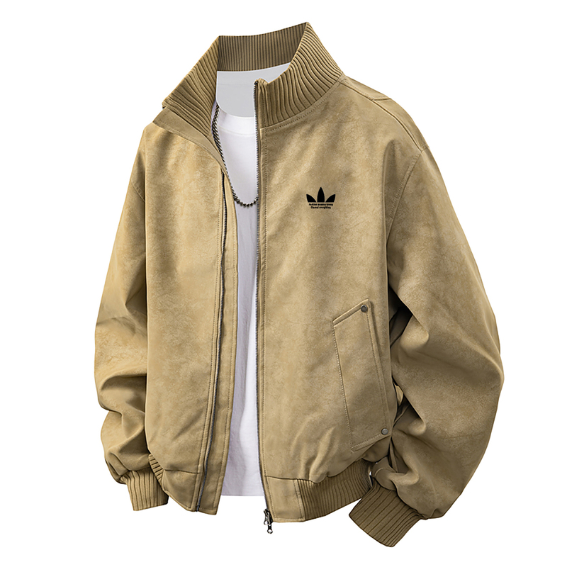 Clover Brand Retro Leather Jacket for Men and Women, Autumn and Winter, Loose Fit, Plus Size, Fleece-Lined, Windproof, Warm, Stand Collar Coat Clover Brand Retro Leather Jacket for Men and Women, Autumn and Winter, Loose Fit, Plus Size, Fleece-Lined, Windproof, Warm, Stand Collar Coat