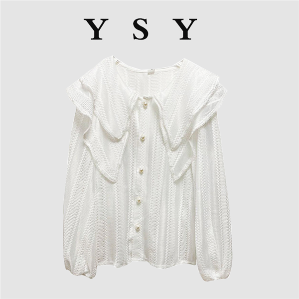 Large size fat mm design sense doll collar long-sleeved bottoming shirt spring new loose and thin temperament scheming top