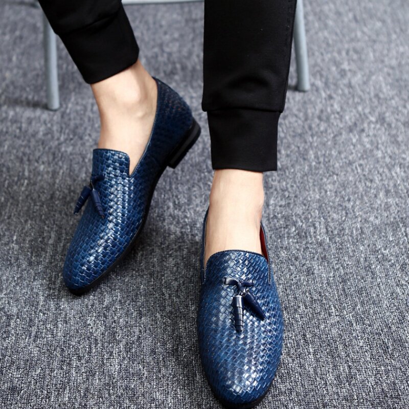Bean Bean Shoes Men's Shoes Casual Leather Shoes Ingléen Trend Casual Shoes Spring 100 Hitch Genuine Leather Weave Business Sloth Shoes