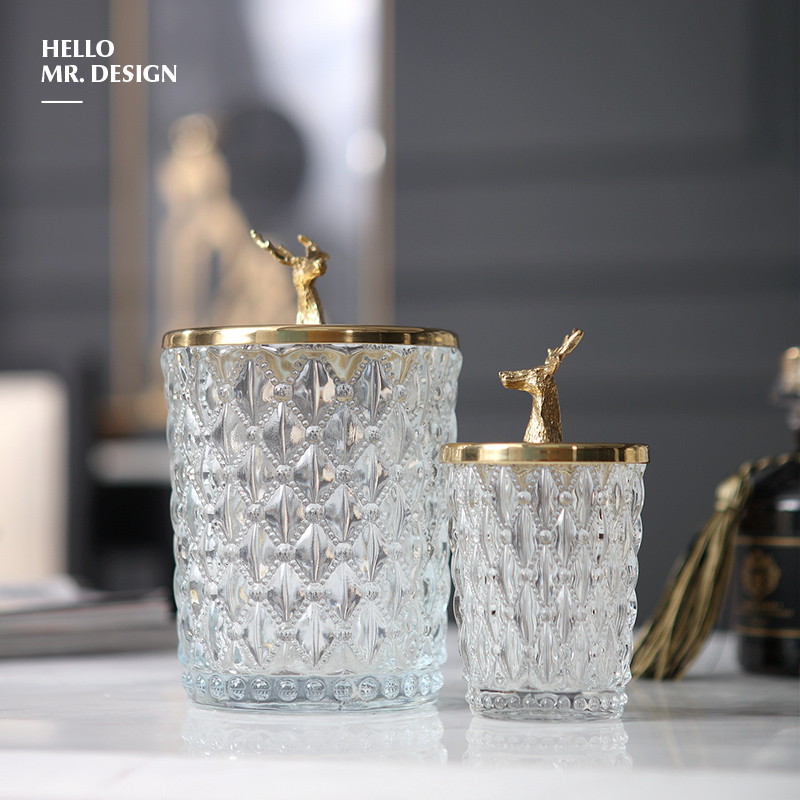 Eurostyle Fashion Golden Deer Head Glassware Storage Tank Metal Jewelry Jars Room Wine Cabinet Hem Accessories