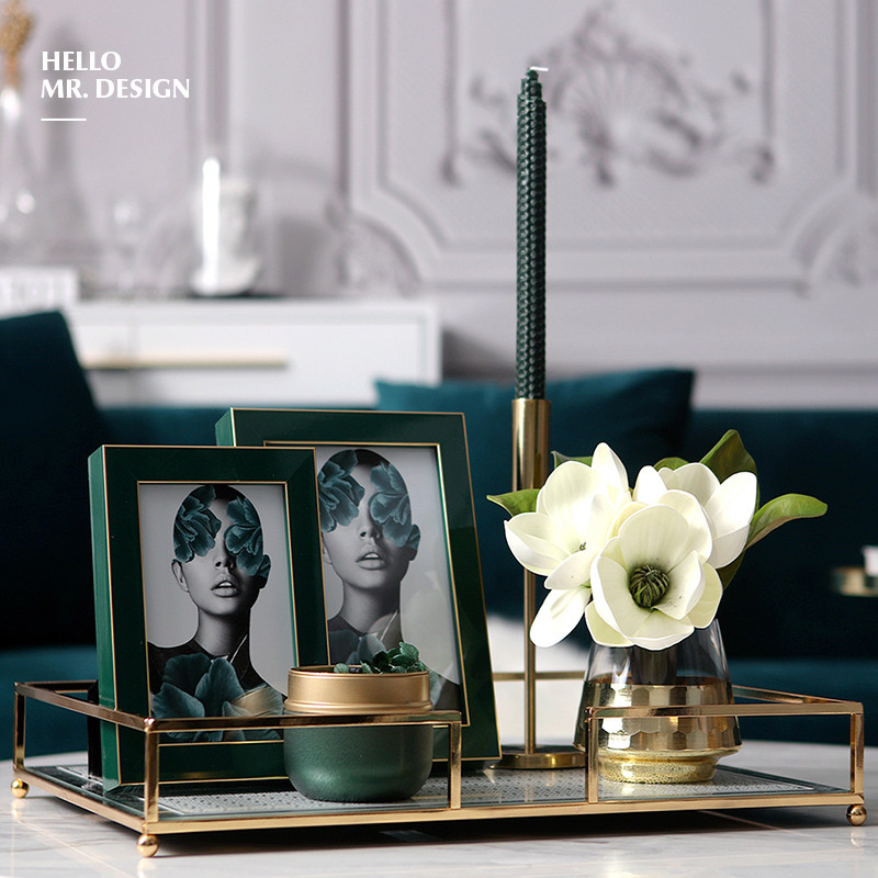 European-style light luxury photo frame floral package 7-inch photo frame model room living room bedroom designer tray combination ornaments