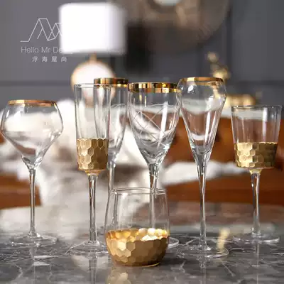 European and American modern phnom penh wine glass Crystal high-legged wine glass Champagne glass silver-plated wine glass Western-style table jewelry
