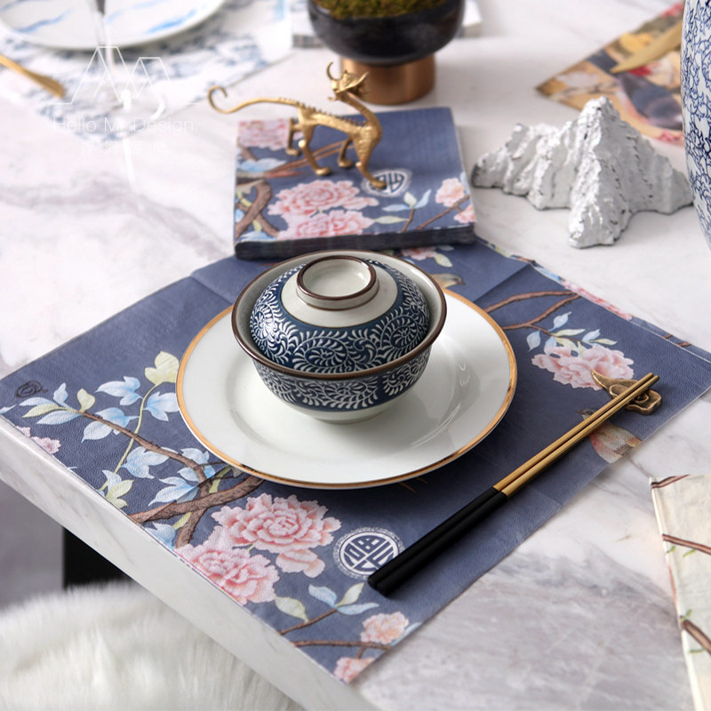 China Wind Flowers Bird Colorful Printed Dining Mat Birthday Wedding Party West Dining Towel Paper Hotel Dining Room Face Towels Towel Cushion