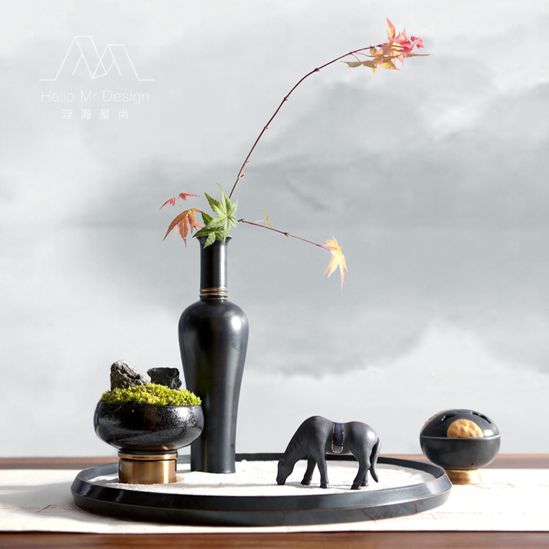 New Chinese Zen Bonsai Flowers Art package Pendulum Pieces Micro Landscape Green Planting Ceramic Home Living Room Book House Xuanguan Furnishing