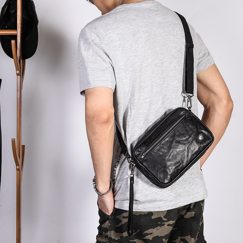 Blemish Flush Handling Men's Crosswalk Bag Genuine Leather Bracelet With Single Shoulder Sloped Satchel Mans Tide 100 Hitch A Little Square Bag