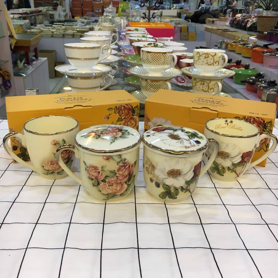 South Korea imported QueenRose ceramic cups with lid tea cups queen rose ceramic cups