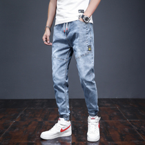 Jeans mens loose spring and autumn Korean version of the trend leggings tooling trend brand all-match casual light-colored high-end trousers