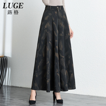 Big horn slap pants womens early autumn flower color wide leg pants hanging high waist skirt pants big swing a skirt large size ankle-length pants
