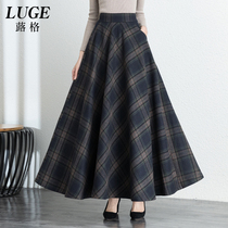 New plaid skirt womens autumn and winter woolen dress high waist long A- line dress thick wool skirt winter