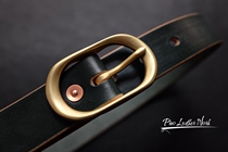 Pure handmade British dark green JE wipe wax royal horse reins belt brass design sense Japanese buckle 30mm wide