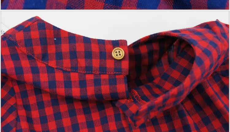 15爆款]女童长袖t恤 秋款儿童纯棉格子娃娃衫 