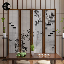 Chinese screen folding mobile solid wood living room bedroom study partition new Chinese office tea room hotel folding screen