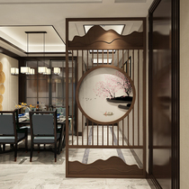 New Chinese screen partition living room entrance solid wood screen Chinese hollow fabric top floor screen partition wall