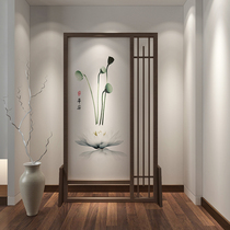 New Chinese screen partition living room entrance decoration modern simple solid wood hollow fabric small apartment mobile seat screen