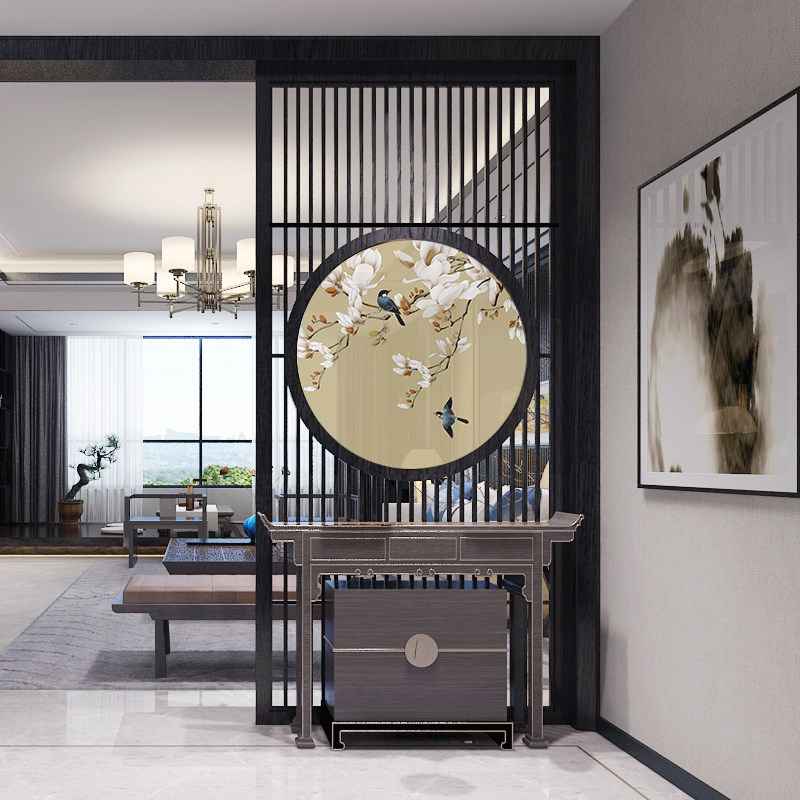 Modern new Chinese home entrance solid wood screen partition Living room Bedroom hall hollow top floor seat screen