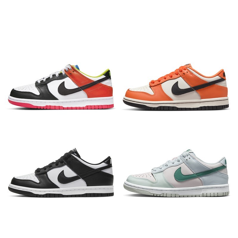 Nike Dunk Low Gs Black and White Panda White and Orange Low-Top Classic Skateboarding Shoes Cw1590-100