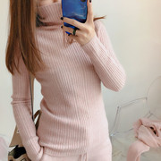 Mùa thu / mùa đông phụ nữ áo len cashmere hố áo len cherry cao cổ áo len màu hồng áo len