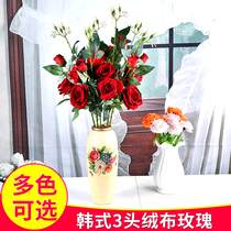 5 3-head simulation rose wedding flannel fake flower living room with high-grade decoration multi-color optional