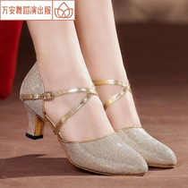 New square dancing soft sole ballroom dance low heel adult modern womens Latin dance shoes mid heel dance~
