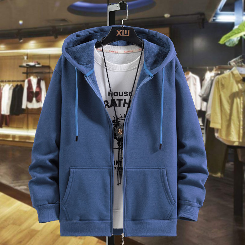Fleece-Lined Sweatshirt for Men, Autumn and Winter Casual Loose Hooded Top, Cardigan, Plus Size, Hooded Versatile Jacket for Men