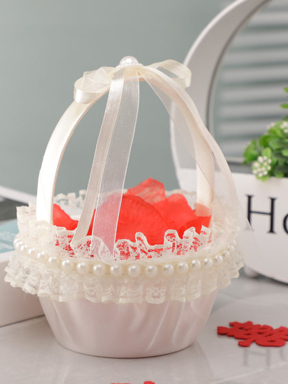 结婚花篮花童撒花瓣手提篮欧式蕾丝编织篮子婚庆用品儿童舞蹈篮子