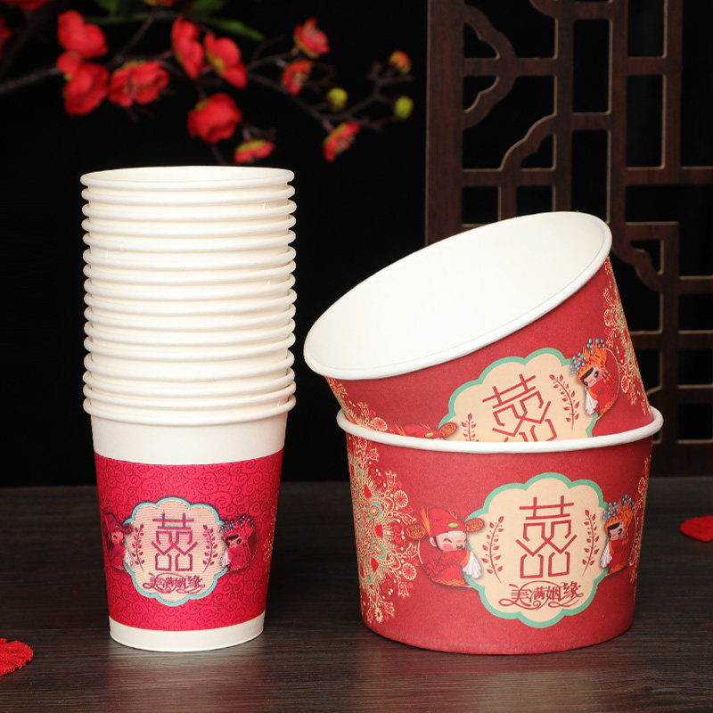 Wedding Disposable Bowl Chopstick Package Cupcake Wedding Banquet Wine Mat Cutlery Large Red Spoon Table Bridal Wedding items Great All