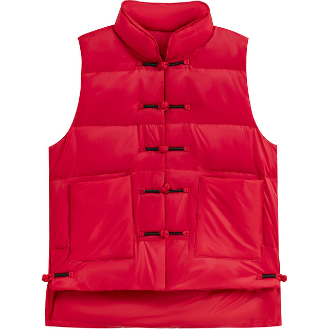 Retro down vest for women winter and spring 2024 new style buckle white duck down loose waistcoat vest down jacket